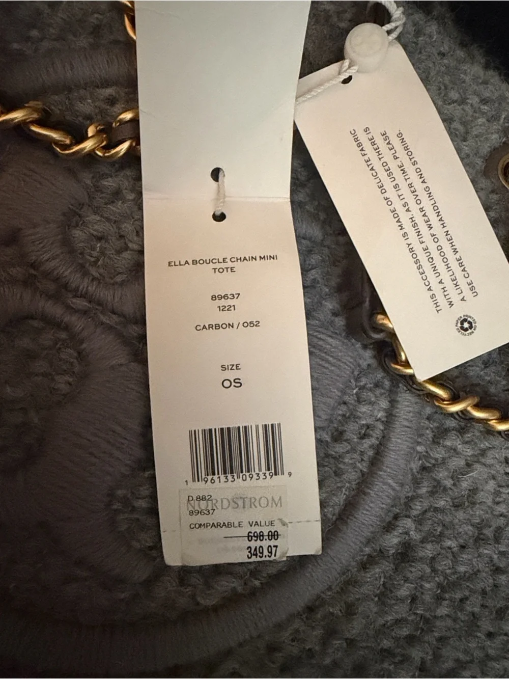 Tory Burch Gray Pebbled Wool Logo Tote with Gold-Tone Accents